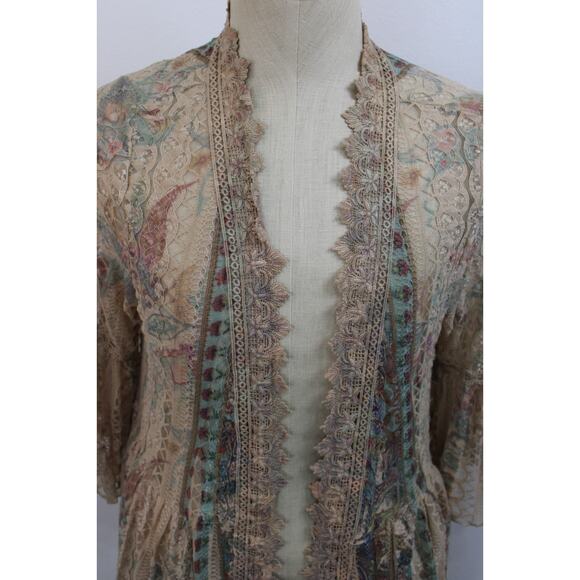 Origami by Vivien Duster Cover Size L Chiffon Sheer Embroidered Boho Tiered - Picture 3 of 10